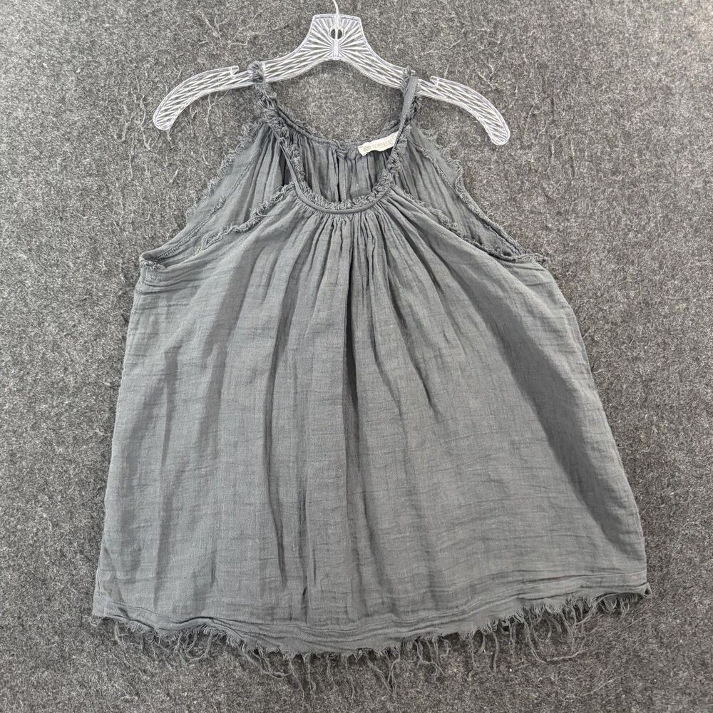 Cobblestone Living Tunic Top Women's One Size Gray Fringe Hem Linen Sleeveless
